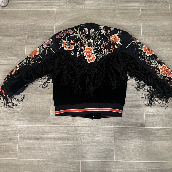 Free People Bali Seville Bomber Floral Embroidered Velvet Sating Jacket Sz small - Picture 3 of 3